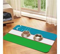 40x60cm Pet Absorbent Feeding Mat - Flag of The Republic of Uzbekistan Print Leather Non-Slip Placemat, for Dog Cat Food and Water Bowl Pads