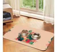 40x60cm Pet Absorbent Feeding Mat - Indoor Small Green Plants Print Leather Non-Slip Placemat, for Dog Cat Food and Water Bowl Pads