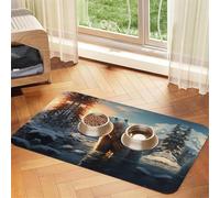 40x60cm Polar Bear in Winter Print Pet Absorbent Feeding Mat - Quick Dry Food Pad/Leather Placemat, for Dog Cat Food Bowl Water
