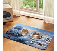 40x60cm Snowy Mountain Scenery Print Pet Absorbent Feeding Mat - Quick Dry Food Pad/Leather Placemat, for Dog Cat Food Bowl Water