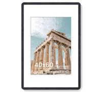 40x60cm Solid Oak Wood Frame with Round Corner & HD Tempered Glass, Black | Picture Frame with mat for A3, Hanging Hardware Included, for Wall & Tabletop