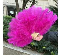40x70cm Large Ostrich Feather Fan Elegant Decorative Hand Fan for Weddings Photography Burlesque Home Decor Dance Accessories-Rose Red-20PCS