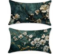 40x80 cm Cushion Covers Olive Green Pillow Cases 2 Pack Flower Sofa Cushion Covers Velvet Pillowcases, Decorative Pillows, Rectangle Throw Pillow, for Couch Bed Livingroom Bedroom m-255