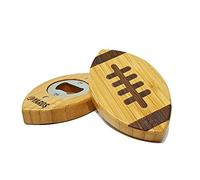 40YARDS American Football Bottle Opener Made of Bamboo & Steel with Tactile Stitching Includes 2 Magnets for Attachment