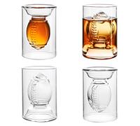 40YARDS American Football Shot Glasses | Set of 4 | Double-Ended 2 & 4 ouble-Ended Glasses with 2 cl & 4 apacity | Glass | For Shots & Espresso | American Football Party Decor & Gift for Fans