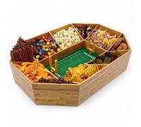 40YARDS American Football Snack Stadium | Bamboo | 50 x 36 cm | Couch Bar | Soft Felt Playing Field with Markings & 2 Yellow Goalposts | Fully Assembled | Football Snack Stadium | Couch Bar for Parties