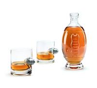 40YARDS American Football Whisky Set: 2x Whisky Glasses with Metal Football (300 ml) + Decanter in American Football Shape (750 ml)