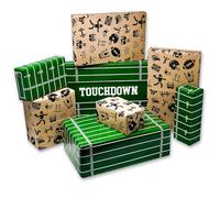 40YARDS American Football Wrapping Paper - 8 Sheets of 70 x 50 cm: 4 Pitch Patterns & 4 Football Icons on Kraft Paper - Gift Wrapping for Birthday, Christmas, Parties