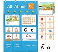 41×28in Large Alphabet Learning Pocket Chart, ABC Flash Cards Alphabet Wall Chart with Letter Tracing, Handwriting Practice for Homeschool Preschool Kindergarten Classroom Must Haves (Blue)