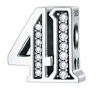 41 Birthday Charms fits Pandora Women Bracelet, 925 Sterling Silver 41st Anniversary Beads with CZ Birthstones, Number 41 Years Old Gifts for Mother/Father or Aunt/Parents