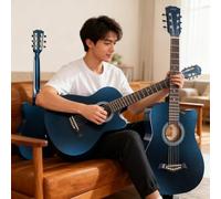 41 Inch Beginner Acoustic Guitar, Cutaway Nylon-string Classical Electric Guitar with A Gig Bag and All Accessories(Blue)