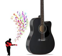 41-inch Beginner Cutaway Acoustic Guitar Package, Full Size Basic Starter Kit W/Gig Bag, Strings, Strap, Tuner, Picks for Beginners Music Lovers(Black-A)