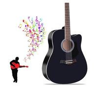 41-inch Beginner Cutaway Acoustic Guitar Package, Full Size Basic Starter Kit W/Gig Bag, Strings, Strap, Tuner, Picks For Beginners Music Lovers(Black)