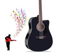 41-inch Beginner Cutaway Acoustic Guitar Package, Full Size Basic Starter Kit W/Gig Bag, Strings, Strap, Tuner, Picks for Beginners Music Lovers(Black-B)