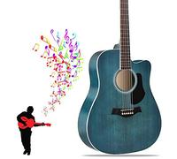 41-inch Beginner Cutaway Acoustic Guitar Package, Full Size Basic Starter Kit W/Gig Bag, Strings, Strap, Tuner, Picks for Beginners Music Lovers(Bluish wash)