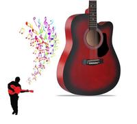 41-inch Beginner Cutaway Acoustic Guitar Package, Full Size Basic Starter Kit W/Gig Bag, Strings, Strap, Tuner, Picks for Beginners Music Lovers(Sunset red)