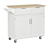 41" Modern Rolling Kitchen Island Cart with Rubberwood Top Utility Storage Trolley on Wheels Stylish Kitchen Island & Bar Cart Perfect for Home & Coffee Shops White Finish
