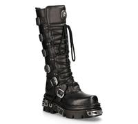 New Rock Mens Knee High Black Leather Gothic Boots-272-S1 - Size EU 41
