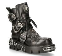 (41) NEW ROCK 407-S1 Silver Cross Black Leather Shoes