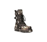 New Rock Unisex Flame Accented Camouflage Leather Biker Boots- M-591-S15 - Black - Size EU 41