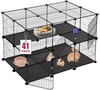 41 Panels Pet Small Animal Play Pen with 2 Doors, for Rabbit,Bunny Indoor Outdoor, Two-Story Chicken Play Pen