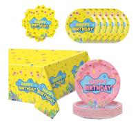 41 Pcs Cartoon Yellow Sponge Ocean Party Tableware Set Birthday Supplies, Under the Sea Jellyfish Seaweed Corals Plates, Napkins and Tablecloth for Birthday Party Decor