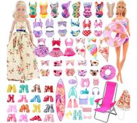 41 Pcs Doll Clothes for Barbie Doll, 11.5 Inch Doll Accessories Collection with 2 Dresses+1 Bikini+9 Swimsuits+10 Shoes+2 Glasses+1 Swimming Ring for Barbie Loving Girls Birthday Gifts (Random Style)