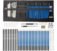 41 PCS Drawing Pencils Art Set, 20 Sketching Pencils 2H-8B, with 6 Black and 3 White Charcoal Pencil, Erasers & Art Supplies Accessories in Portable Zipped Bag for Artists, Students & Beginners