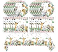 41 PCS Party Animals Birthday Decorations Safari Jungle Theme Birthday Party Supplies Jungle Animals Birthday Plates and Napkins Tablecloth for Girls Wild One Two Birthday
