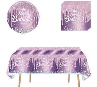 41 pcs Purple Birthday Party Decorations, Disposable Tableware,20 Plates 20 Napkins and 1 Tablecloth for Boy Girls Birthday Theme Party Supplies Decorations (purple)