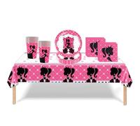 41 Pcs Shinny Girl Bar-bie Tableware - Hot Pink Birthday Party Decorations, Table Cloth, Paper Plates, Napkins, Cups Set for Girl Birthday Table Decor