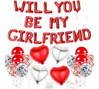 41 Pcs Will You Be My Girlfriend Balloons,Adult Red Valentines Day Party Decorations, Foil Letter Balloons Heart Balloons Latex Balloons, Suitable for Express Love on Romantic Date Nights