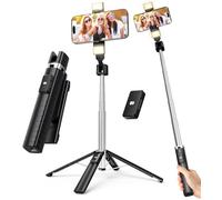 41” Selfie Stick Tripod with 2 Rechargeable Fill Light, Extendable Tripod with Detachable Remote, Portable Cell Phone Tripod Stand, Compatible with iPhone & Android, Samsung, Smartphones