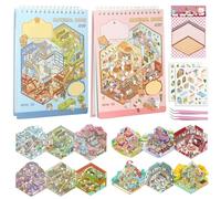 41 Sets DIY 3D Sticker Scene, PET 3D House Stickers, Cute Cartoon Sticker Therapy, Miniature Scene Stickers Book for Adults Kids Teens to Relieve Stress and Pass The Time