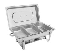 410 Stainless Steel Rectangular Catering Chafer Warmer Set, Buffet Dishes Warming Set Folding 3-compartment Dining Stove Food Warmers for Parties Buffets Banquets Dinners, Silver