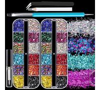 4120pcs Face Gems for Makeup with Glue, 2-5mm Round Glass Mixed Color Iridescent Chameleon Rhinestones & 4 Colors Cosmetic Chunky Glitter with Dotting Tools, Eye Jewels for Body Make-up, Nail Art