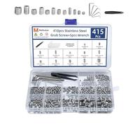 415PCS Allen Head Set Screws Assortment Kit, Imperial Hexagon Socket Hex Grub Set Screws, Includes 5 Hex Keys & 1 Tweezer, for Bathroom Fixtures, Furniture, DIY and Repair (1/8"-40 to 5/16"-18)