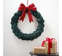 41Cm Bow Christmas Wreath - Green & Red