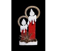 41Cm Christmas Pre Lit Twin Candles Battery Operated Glitter Foam Snow Covered Finish Table Decoration Red