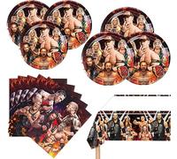 41Packs Wrestling Birthday Decorations Include 20 Plates, 20 Napkins and 1 Tablecover for Wrestling Birthday Party Supplies