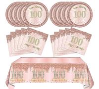 41PCS 100th Birthday Decorations Rose Gold 100 Years Old Birthday Disposable Tableware Include Plates Napkins tablecloth For Women