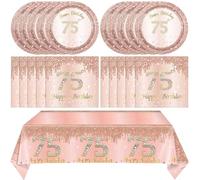 41pcs 75th Birthday Decorations for Women Rose Gold 75th Birthday Party Plates Napkins and Tablecloth Happy 75 Year Old Disposable Party Tableware Kit for 75th Birthday Anniversary Party Supplies