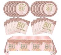 41PCS 80th Birthday Anniversary Decorations Women,Rose Gold 80th Birthday Party Favor Include Plates Napkins Tablecloth For women Serves 20