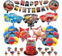 41pcs Car Birthday Decorations, Car Theme Balloons Decorations for Kids, Birthday Party Supplies Balloons With Banner, Racing Cars Balloons Cake Topper Cupcake Toppers for Birthday Party