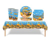 41Pcs Cartoon Digger Party Tableware Decorations for Boys Birthday,Construction Birthday Party Table Cloth,7inch Paper Plates,Paper Napkins,Cups for Kids Dump Truck Construction Theme Party Favor