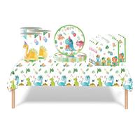41Pcs Dinosaur Theme Party Tableware Decorations for Kids Birthday - Green Animal Jungle Table Cloth, 7inch Paper Plates, Napkins for Safari Favor