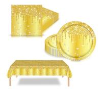 41Pcs Gold Diamond Party Tableware Set for Her Women Girls,Glitter Disposable Dinnerware with 20 Gold Paper Plates,20 Napkins,Plastic Table Cloth for Birthday,Wedding,Baby Shower Party Decoration
