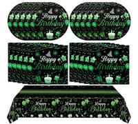 Birthday Decorations for Men Green and Black Party Decor Supplies Boy Including Disposable Paper Birthday Plates and Napkins Tablecloth for Women Men Baby Shower Happy Birthday Party Supplies