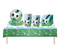 41Pcs Green Boys Football Party Decor: Tablecloth, Cups, Plates, Napkins - Disposable Tableware Covers for Boy Birthday Picnic Party