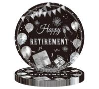 41PCS Happy Retirement Party Decorations for Men and Women,Black Silver Happy Retirement Paper Plates Napkins and Tablecloth Disposable Dinnerware for Farewell Going Away Table Decor Party Supplies